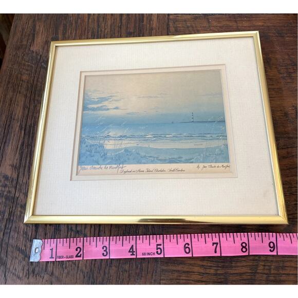 Jean Claude de Montfort Vintage Signed Framed Print Daybreak on Morris Island SC - Picture 1 of 8